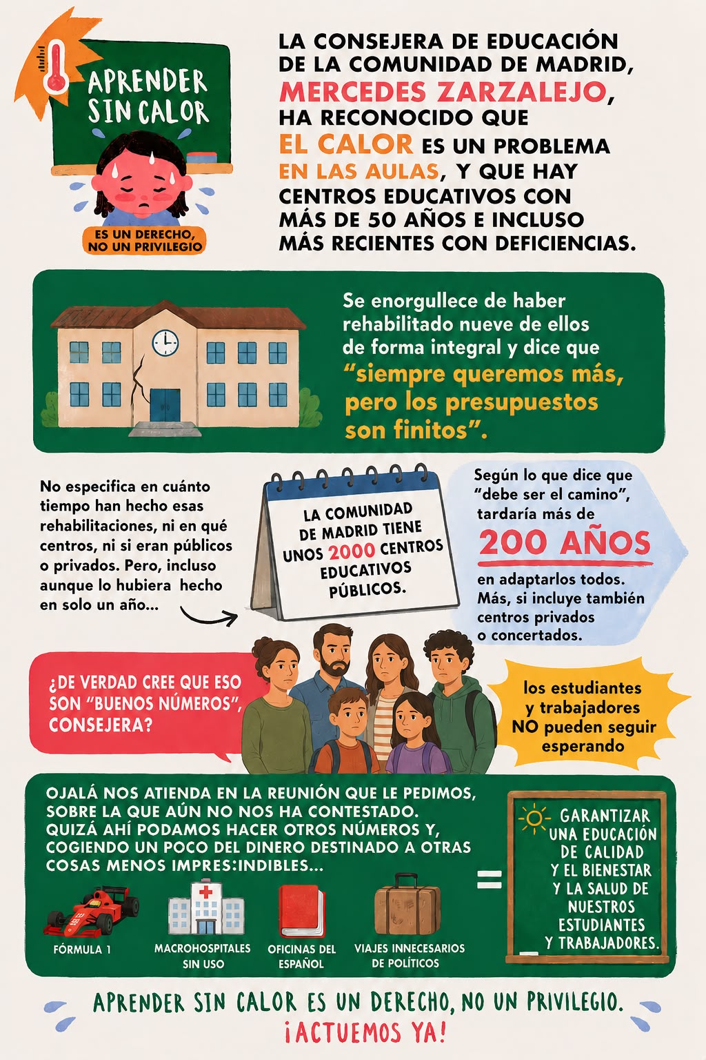 Flyer de Aprender Sin Calor sobre los buenos numeros de rehabilitacion de aulas