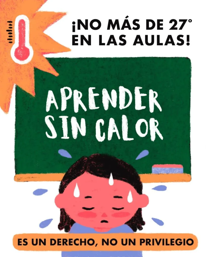 Carteleria de Aprender Sin Calor para pedir climatizacion en centros educativos.